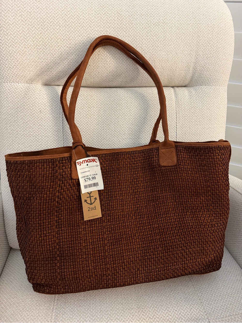 Harbour 2nd Cognac Leather Woven Tote Shopper Bag NWT - Picture 2 of 15